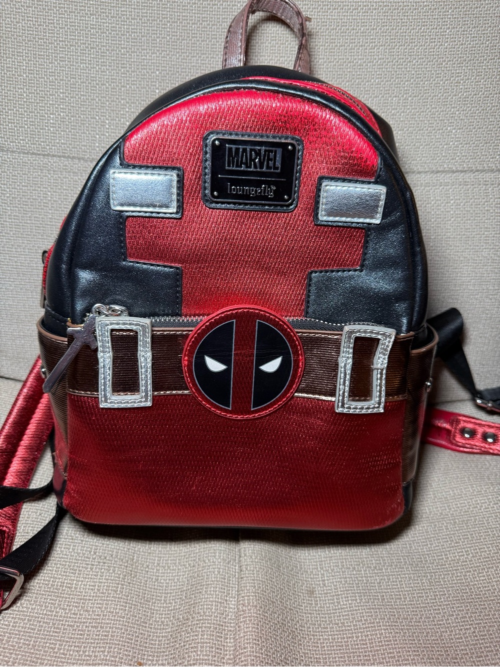 Marvel Loungefly Deadpool-Inspired Red & Black Mini Backpack